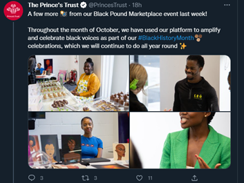 Screen shot of Tweet from The Princes Trust