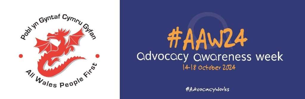 All Wales People First logo. Advocacy Awareness Week logo.